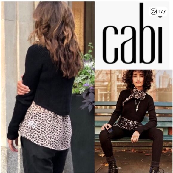 CAbi #3525 Cropped Prep Pullover Sweater in Black small - Picture 2 of 10
